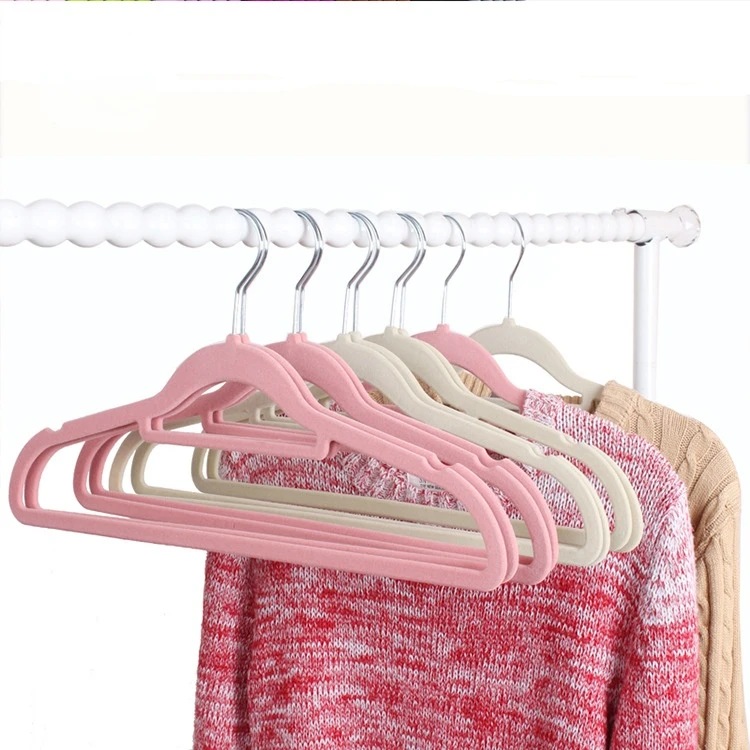 

10Pcs Flocking Clothes Hangers Velvet Hanger Plastic Non-slip Storage Closet Wardrobe Clothes Rack Coat Clothes Drying Rack