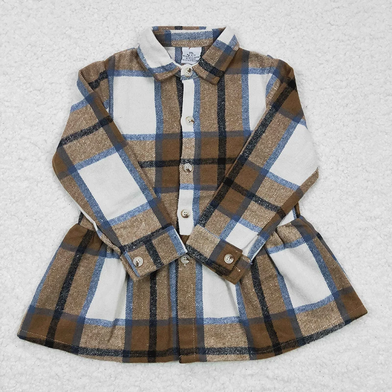 Newborn Baby Blouse Flannel Bodysuit Girl Brown Plaid Button Down Infant Long Sleeve Top Dress Toddler Children Cotton Clothes