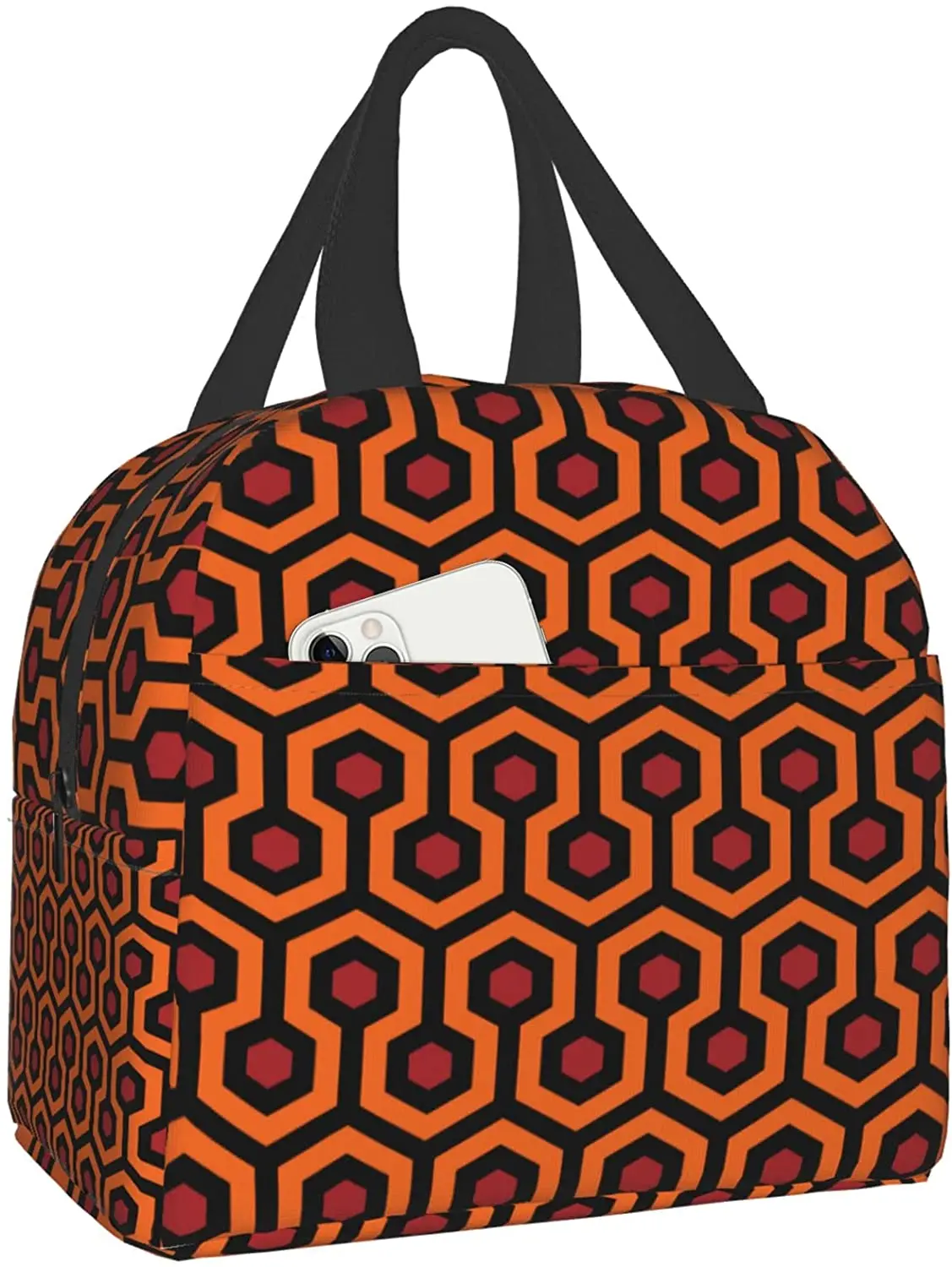 

Hotel Retro Carpet Hexagon Pattern Insulated Lunch Bags For Women Lunch Box Freezable Cooler Thermal Washable Lunch Tote Bag