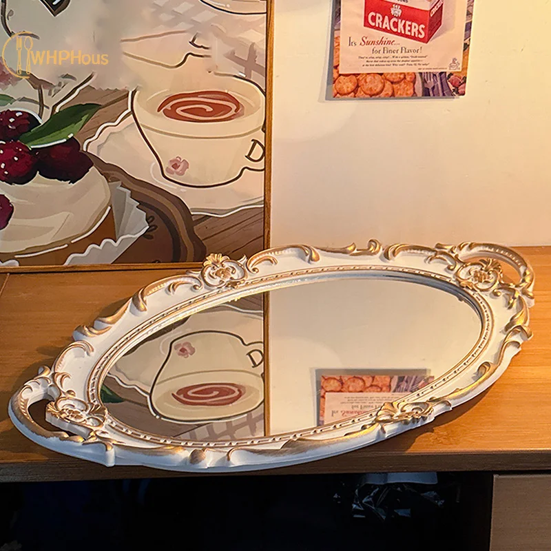 Retro Tray Plastic Mirror Decoration Europe Style Wedding Party Dessert Cupcake Stand Jewelry Storage Photography Prop