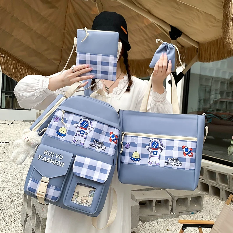 

4 шт. набор женский Mochila холщовая школьная сумка милый женский рюкзак большая Вместительная дорожная сумка Студенческая Повседневная книжная сумка Kawaii