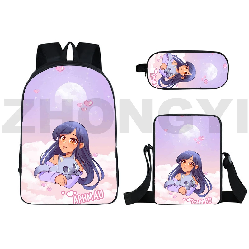 

Водонепроницаемые холщовые дорожные повседневные женские сумки Harajuku Aphmau Game 3D рюкзаки 3 шт./компл. мужские большие школьные сумки для девочек