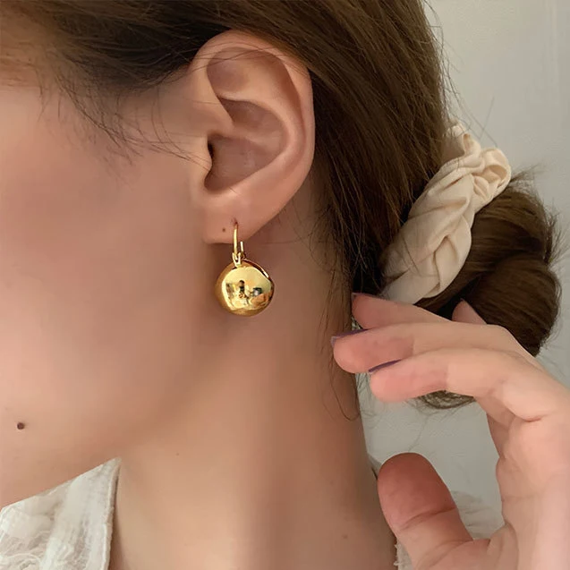 Женские серьги-кольца в форме золотого шара серебро 925 пробы Геометрическая