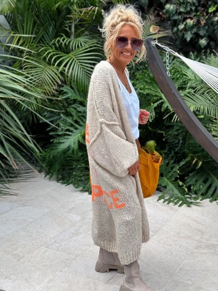 Женский вязаный кардиган составного кроя элегантная свободная Длинная Верхняя