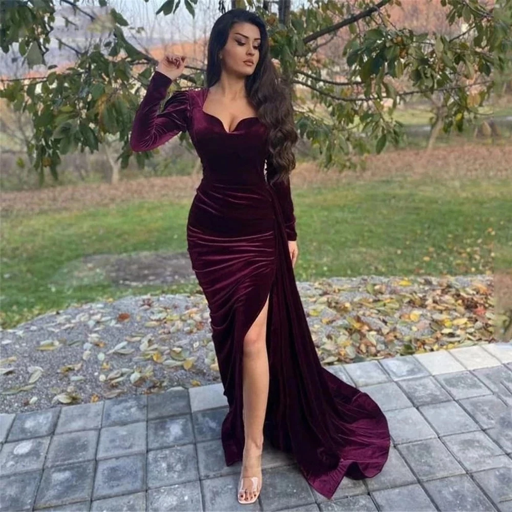 

Vintage Mermaid Prom Dress With High Slit Long Sleeve Floor Length Sweetheart Formal Evening Party Gowns Plus Size Customize