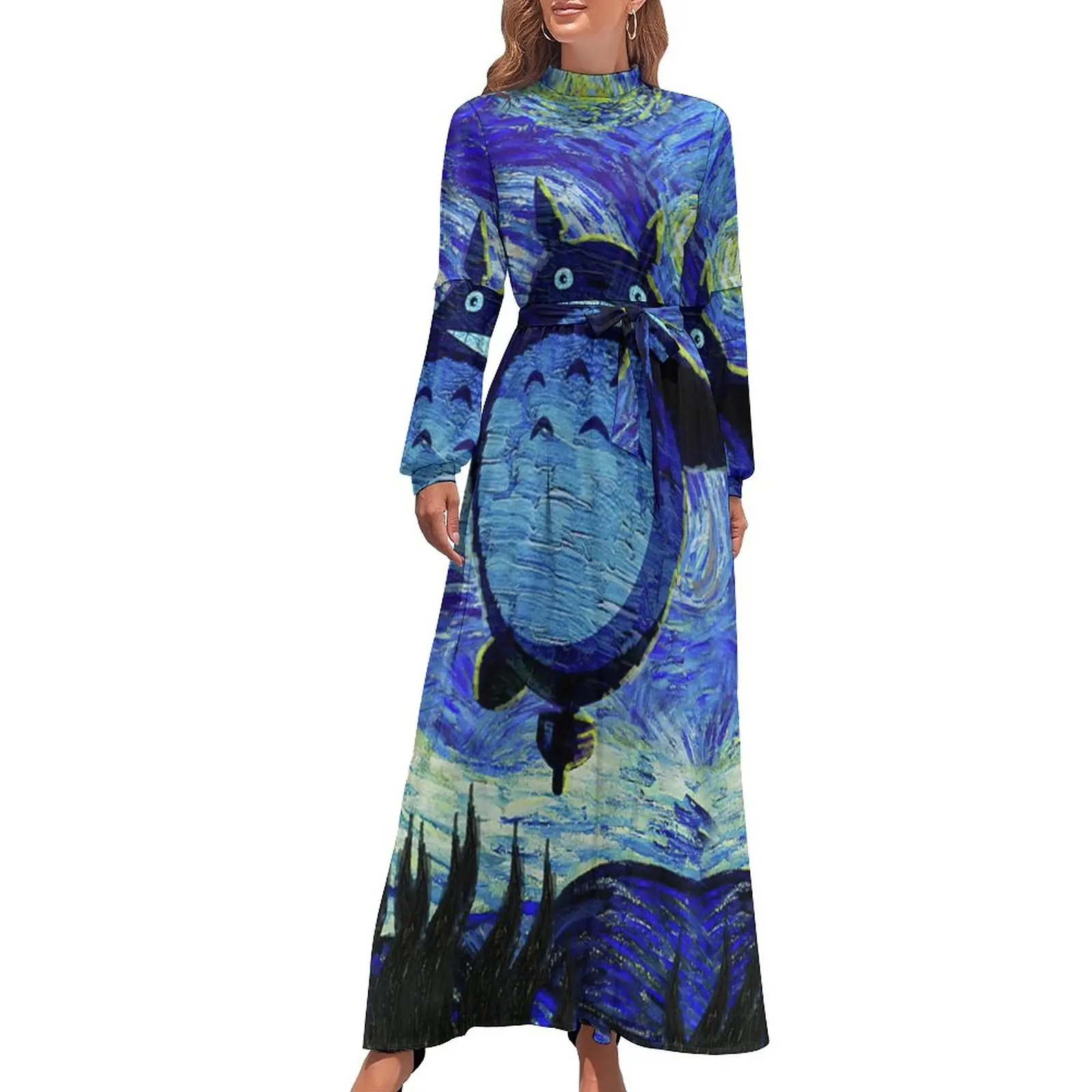 

Платье-макси с длинным рукавом и высокой талией, в стиле бохо