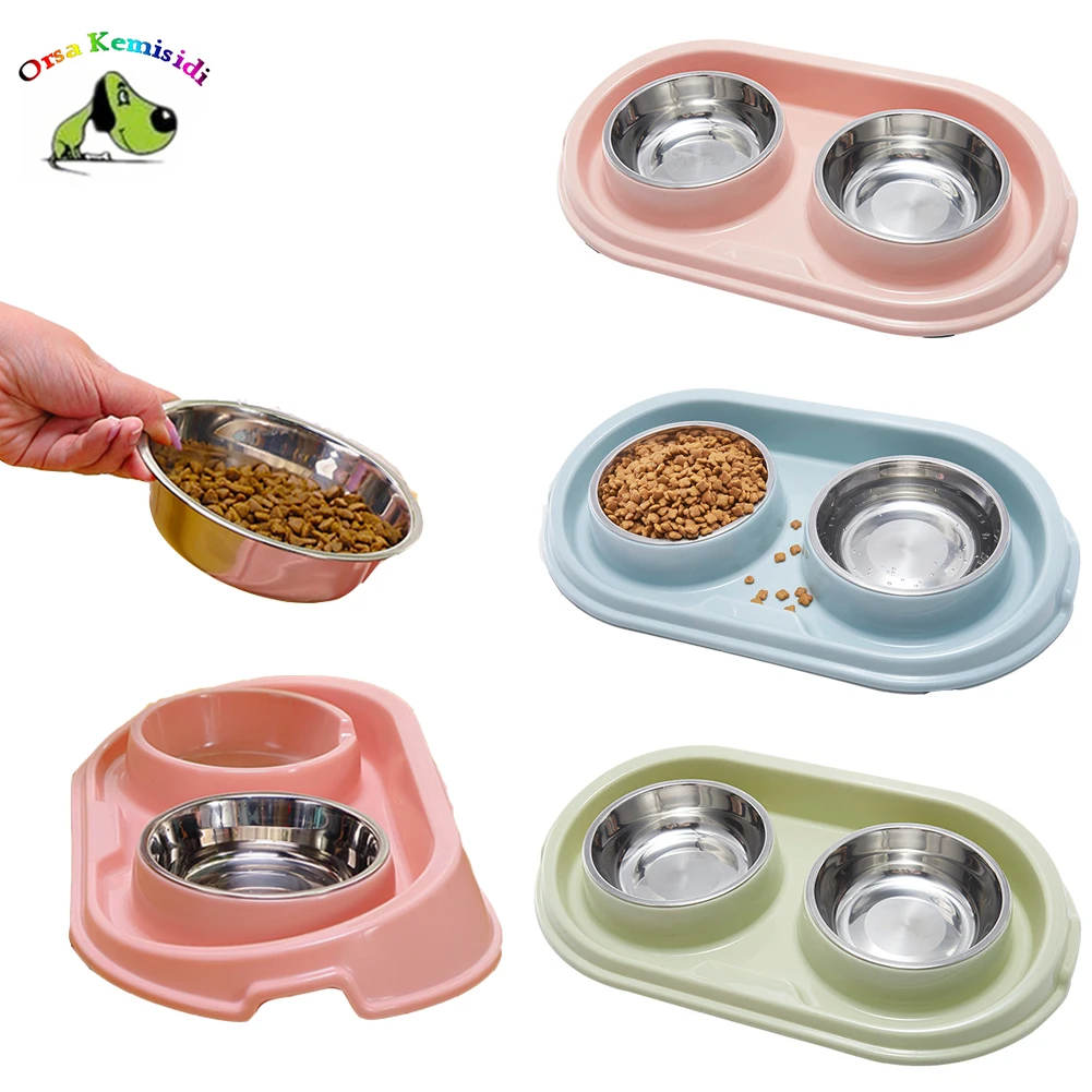 

Pet Food Bowls Non-Skid Non-Spill Feeder Removable Stainless Steel Food and Water Dishes for Dog Cat Puppy Feeding Double Bowls