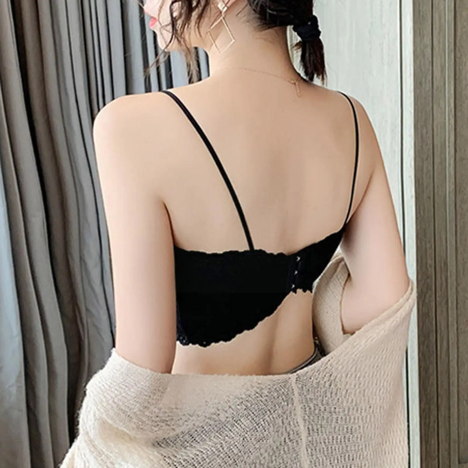 New Woman Ribbed Sling Tube Top Short Lace Bra Breast Female Sexy Color Lingerie Top Crop Wrap Streetwear Camisole Ca W5l7