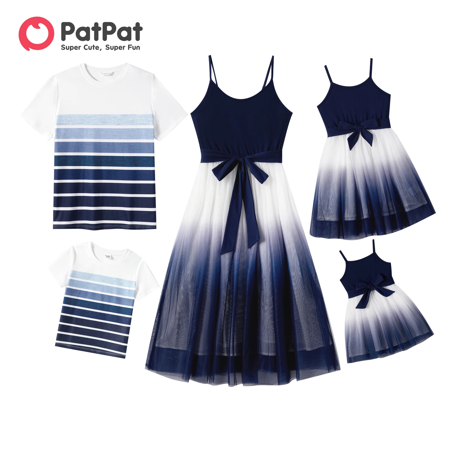 

PatPat Family Matching Outfits Belted Ombre Slip Dresses and Striped Short-sleeve T-shirts Family Looks Sets