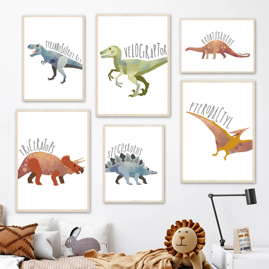 

Cartoon Dinosaur Stegosaurus Tyrannosaurus Pterosaur Wall Art Canvas Painting Nordic Posters And Prints Wall Pictures Kids Room