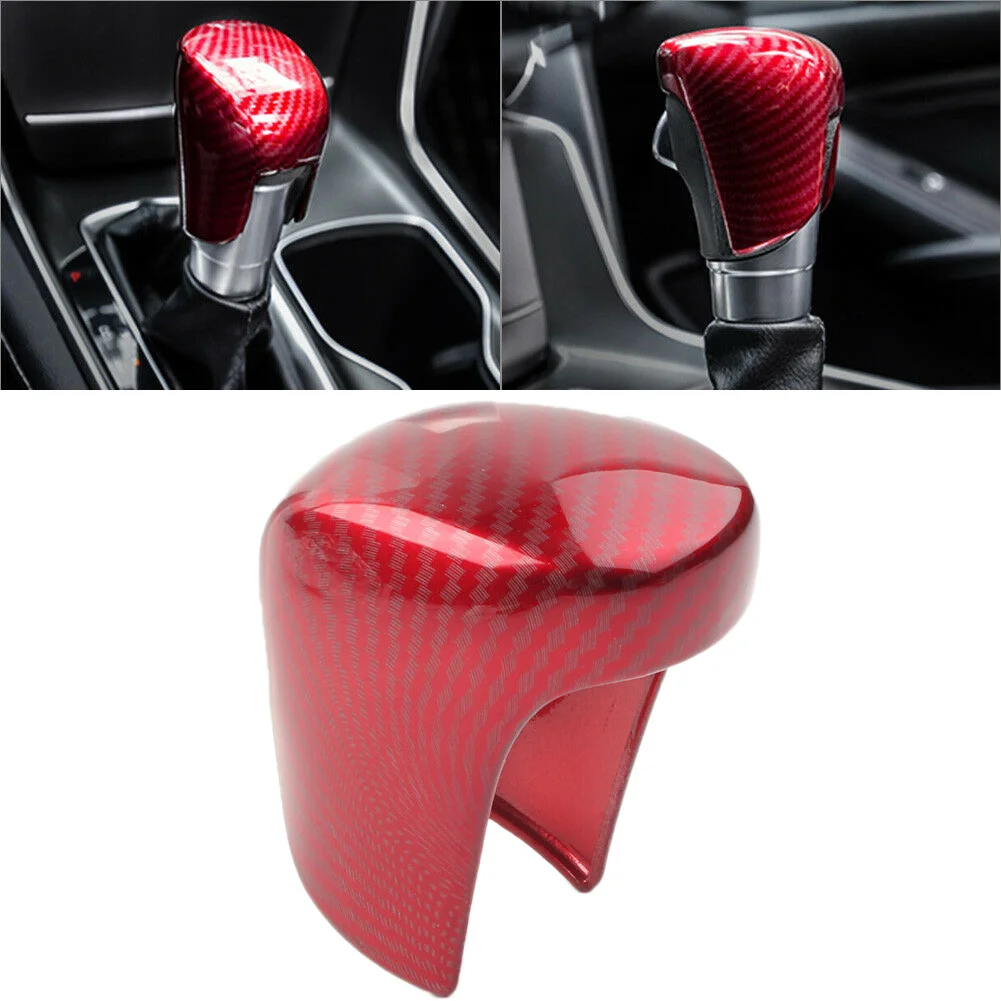 

1pc Gear Shift Knob Cover Trim Carbon Fiber Red Gear Shift Knob Trim Cover For Honda For Accord 2018-20