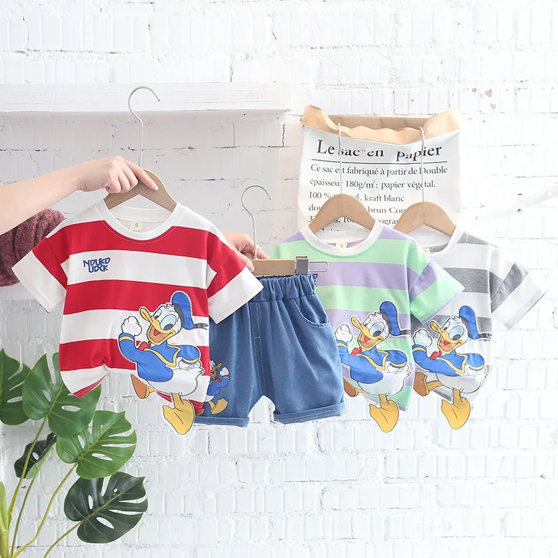 

Kid Summer Tracksuit Fashion Toddler Children short sleeves Top Trouser Two Pieces Sport Clothes Sets Donald Duck