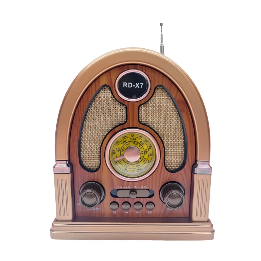 Фото Портативное винтажное FM-радио с деревянной текстурой, Bluetooth-колонка, поддержка TF-карт, USB-накопителей, зарядка Type-C, стереозвук №1