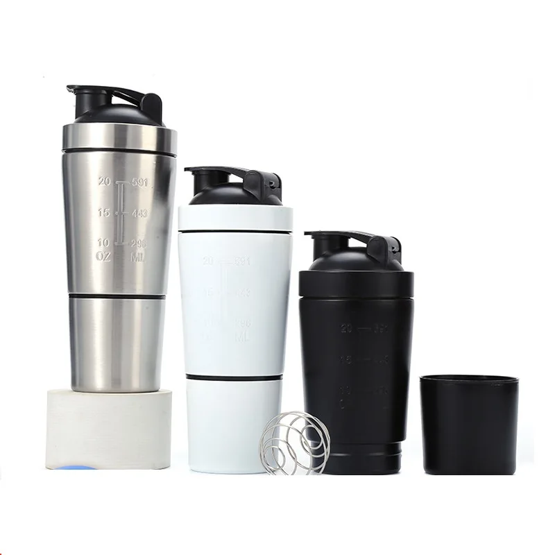 600ml Bottle Protein Shaker Gym Water Tumbler Portable Drinks Bodybuilding Shake Tumbler Container Mixer Blender Stainless Steel