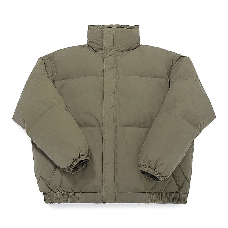 High Street Winter New Thickened Warm Cotton Clothes Solid Color Loose Stand Collar Zip Couples Korean Simple Style Simple Coat