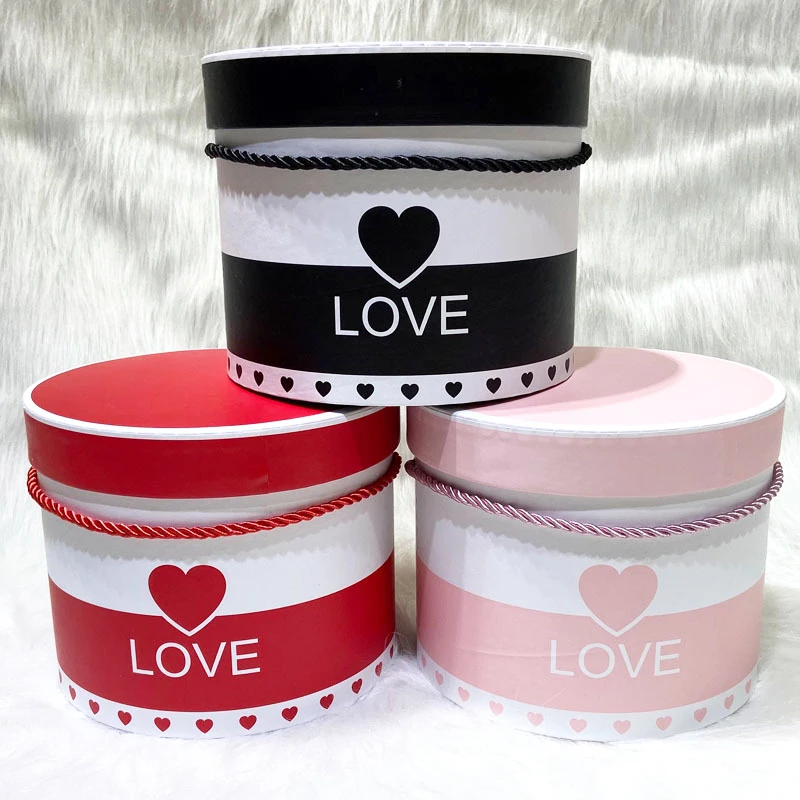 

3pcs Valentine's Day Rose Flower Box Romantic Round Hugging Bucket Packaging Gift Storage Portable Cardboard Candy Mother Day