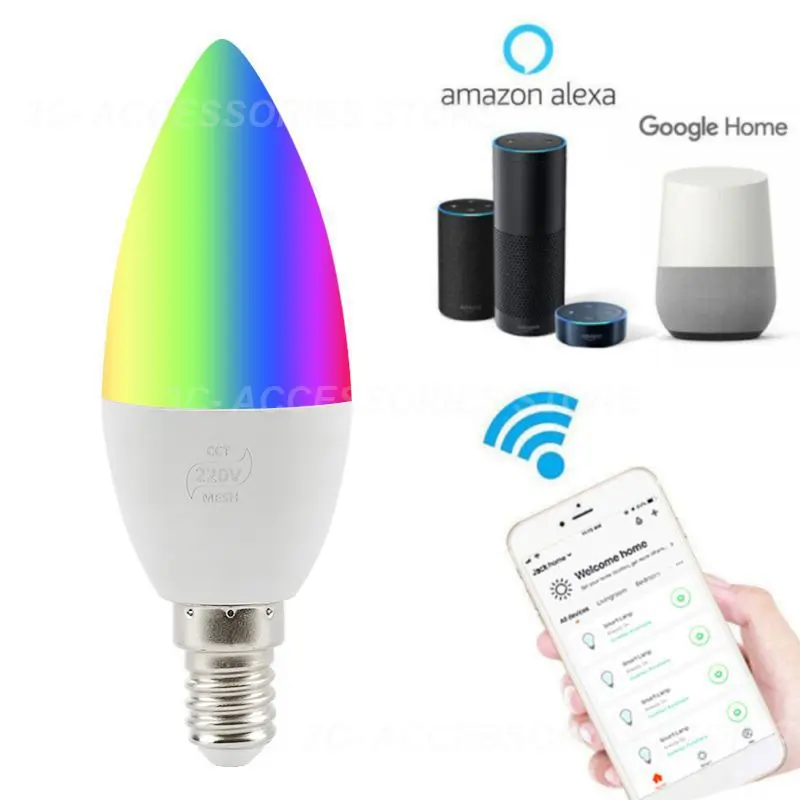 

Smart WiFi Candle Bulb E14/E12 RGB Bulb Support Alexa/Google Home/IFTTT Smart Speaker Voice Control 5W Led Lights Decoration