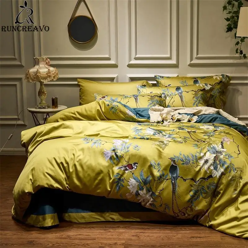 

Birds Branch Printed Egyptian Cotton Silky Soft Duvet Cover Us Queen Size Bedding Set 4pcs Xf1032-1