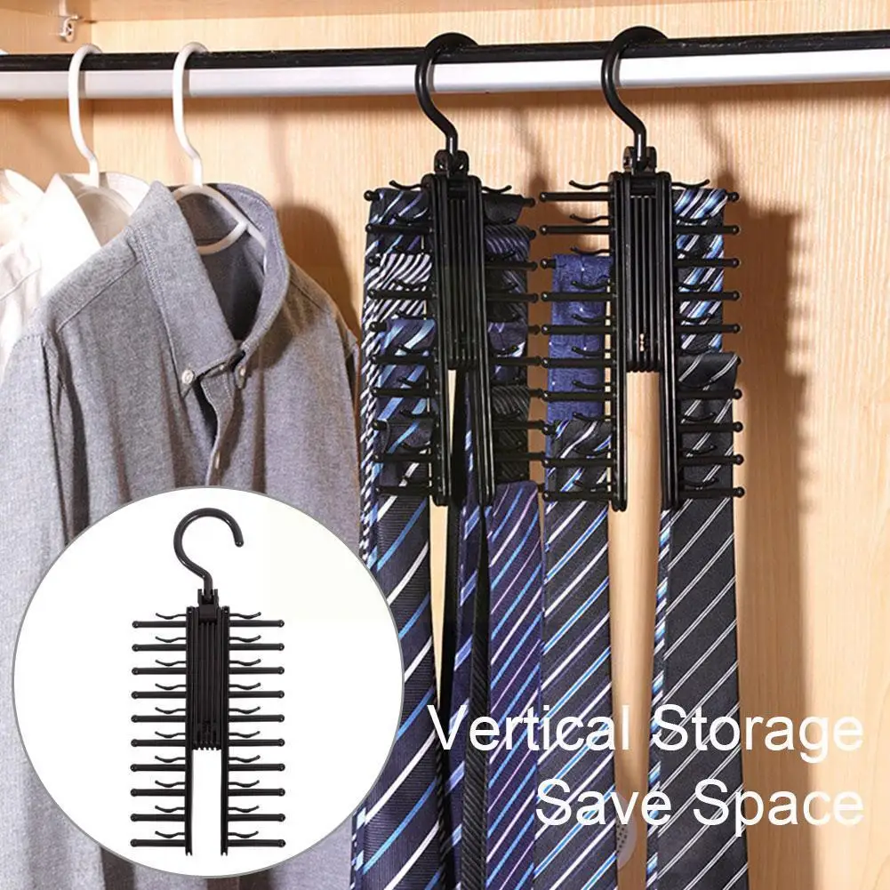

360 Degree Rotating Tie Storage Rack Hook Hanger Adjustable Hangers Belt Scarf Cabinet Shelf Household Tie Organizer Silk C4U4