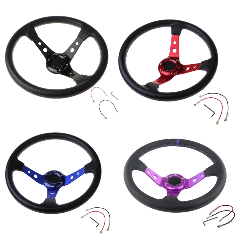 

2023 New Universal Car Accessories 14 inch 360mm Suede/PVC Car Racing Steering wheels Deep Corn Drifting Sport Steering Wheel