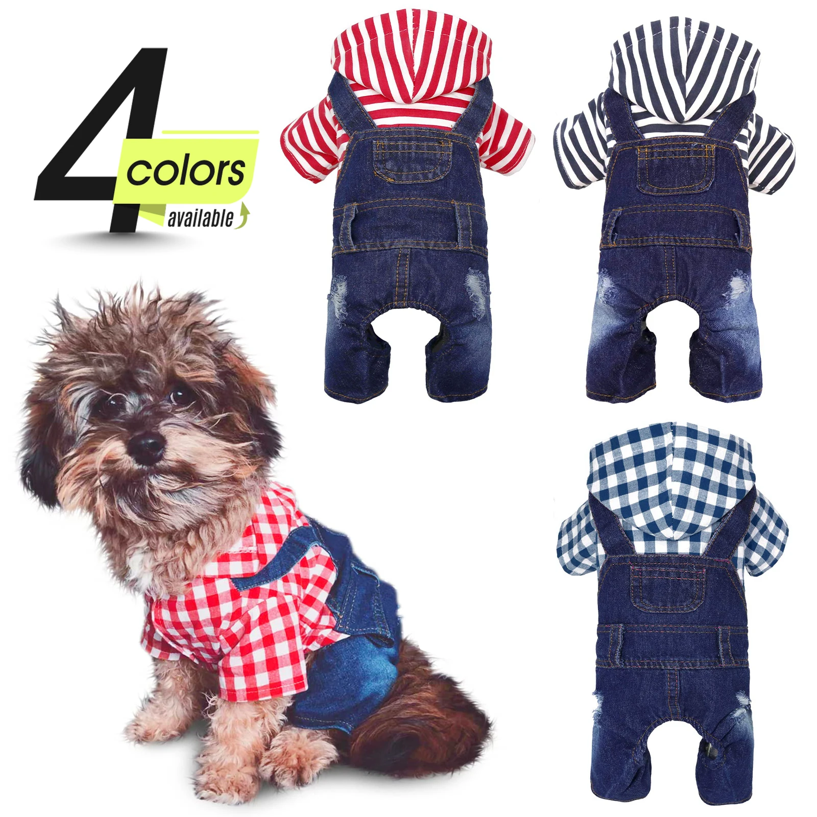 

Pet Clothes Fashion Dog Denim Jumpsuits Striped Plaid Puppy Small Hoodie Overalls Clothes Jacket Coat Pet Outfits PC224