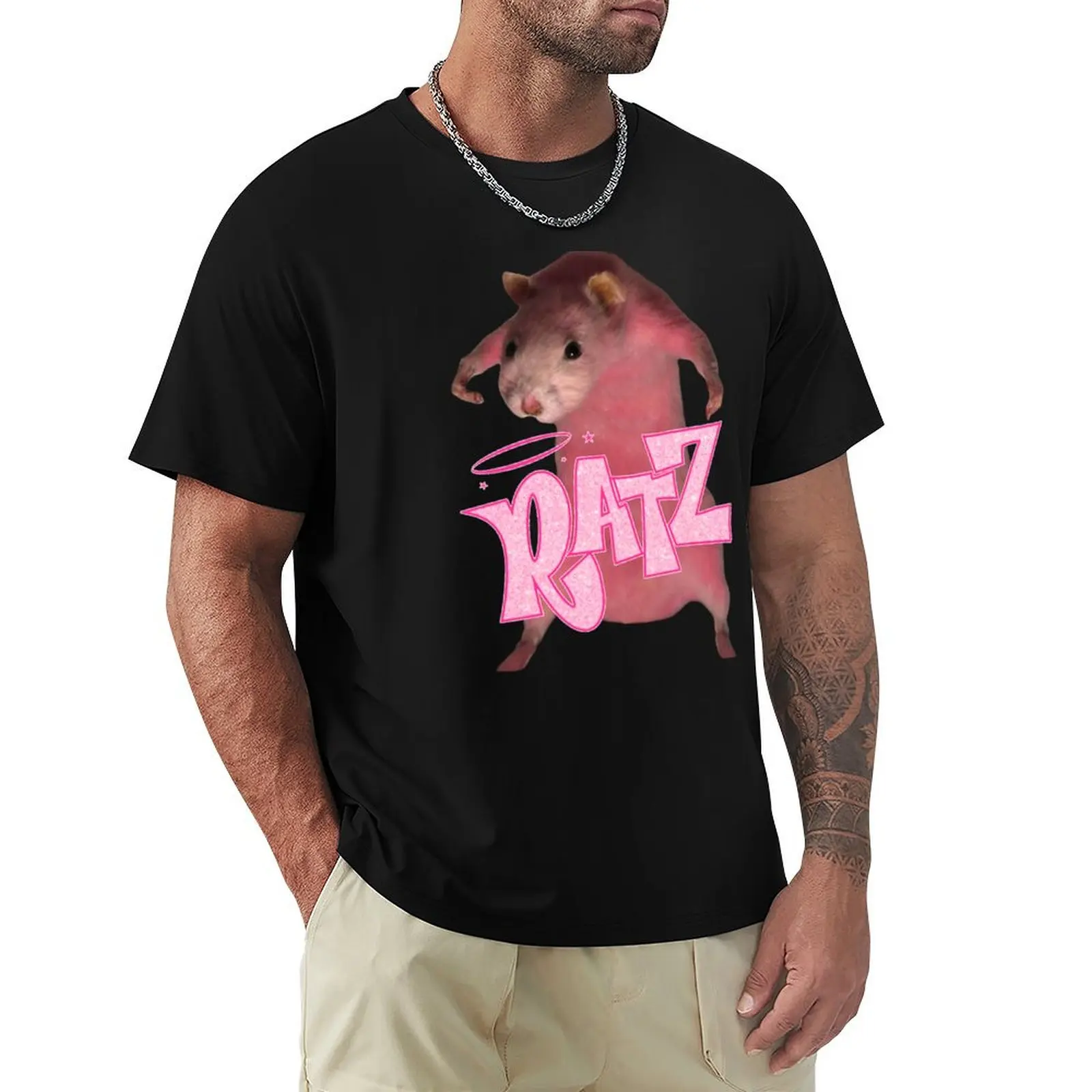 Фото Футболка HQ Pink Rat Ratz Meme, повседневная футболка больших размеров №1