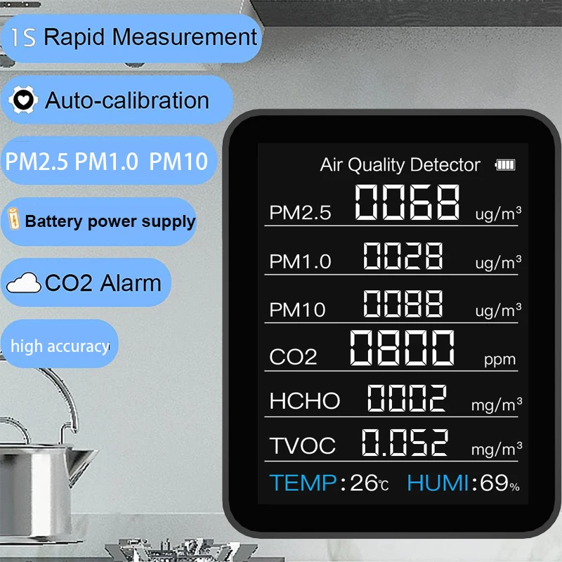 8 In 1 CO2 Meter Detector Multifunctional Thermohygrometer Home Intelligent Gas Analyzer Household Digital Air Pollution Monitor |