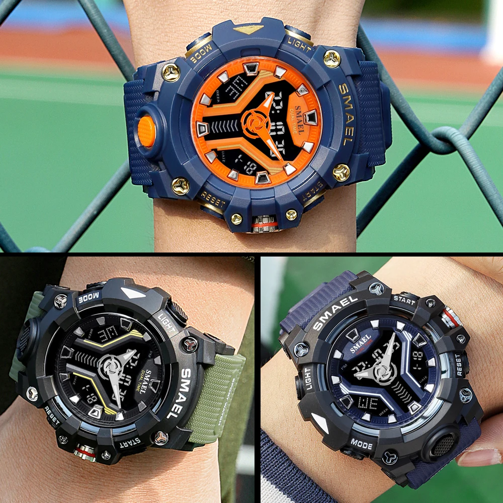 SMAEL двойной дисплей спортивные часы для мужчин водонепроницаемый роскошный