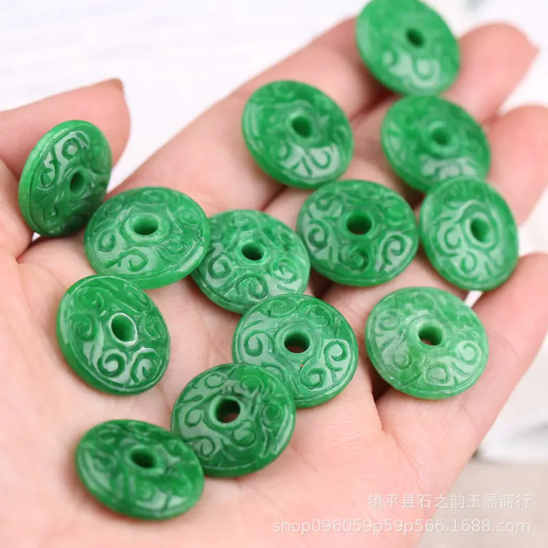 

Green Myanmar Jadeite Donut Round Safety Buckle Stone Carved Beads For Jewelry Making Diy Bracelet Necklace Charm Accessories