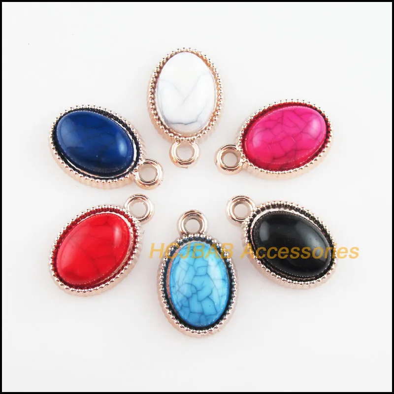 

24Pcs KC Gold Color Retro Oval Charms Mixed Acrylic Pendants 13x21mm