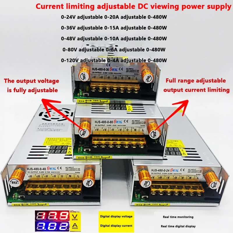 

480W digital display switch power supply 0-24V0-36V0-48V0-80V0-120V Current limiting adjustable voltage and current
