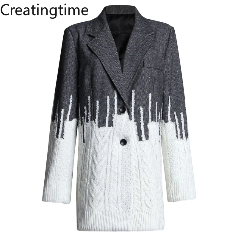 

Новинка весна-осень 2022, модный свитер Creatingtime в британском стиле, шерстяной однобортный Блейзер серого цвета в стиле пэчворк GA213