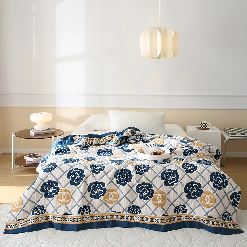 

Одеяло из чистого хлопка с активным принтом, 10 слоев одеяла с воздушным кондиционированием, роскошное дышащее покрывало для кровати
