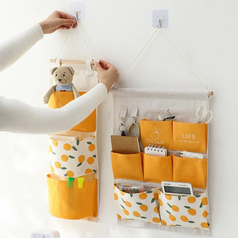 

Multilayer 3/7 Pockets Cotton Linen Fabric Wall Door Hanging Bag Organizer Storage Pouches Wardrobe Closet Case Sundries Pouches