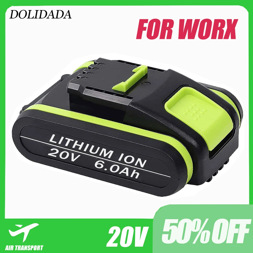 

2023 NEW Power Tools Rechargeable Replacement Battery 20V 6000mAh Lithium for Worx WA3551 WA3553 WX390 WX176 WX178 WX386 WX678