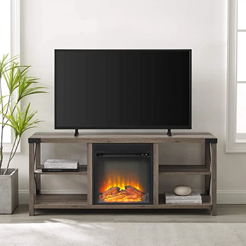 

Modern simple design iron corner guard belt simulation fireplace TV cabinet