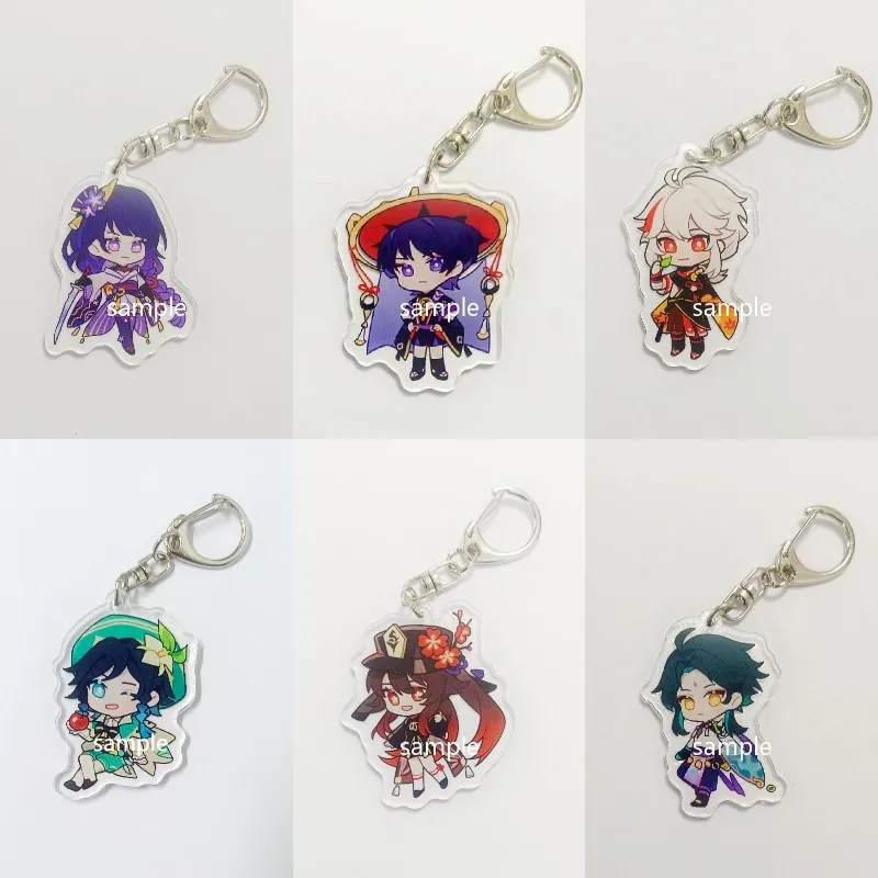 

Anime Genshin Impact Xiao Cosplay Keychain Acrylic Cute Figure Hutao Scaramouche Keyrings Kawaii Bags Key Chains Gift For Friend