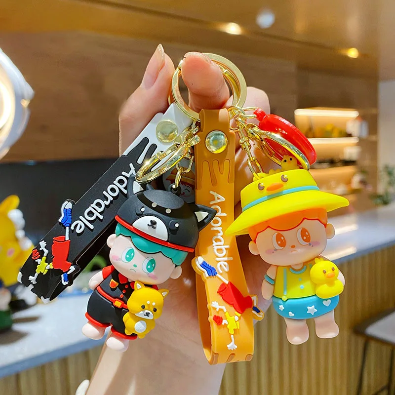 

Милый брелок для ключей с фигурками мальчиков, Мультяшные эпоксидные брелки для ключей для мальчиков и домашних животных, Модный женский бр...