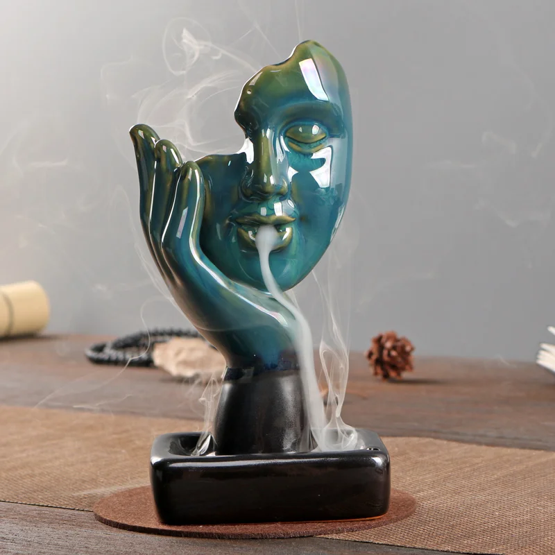 

Creative Figures Sculpture Ceramic Incense Burner Smoke Pouring Backflow Holder for Yoga Meditation Relaxation Ceremony Ornament