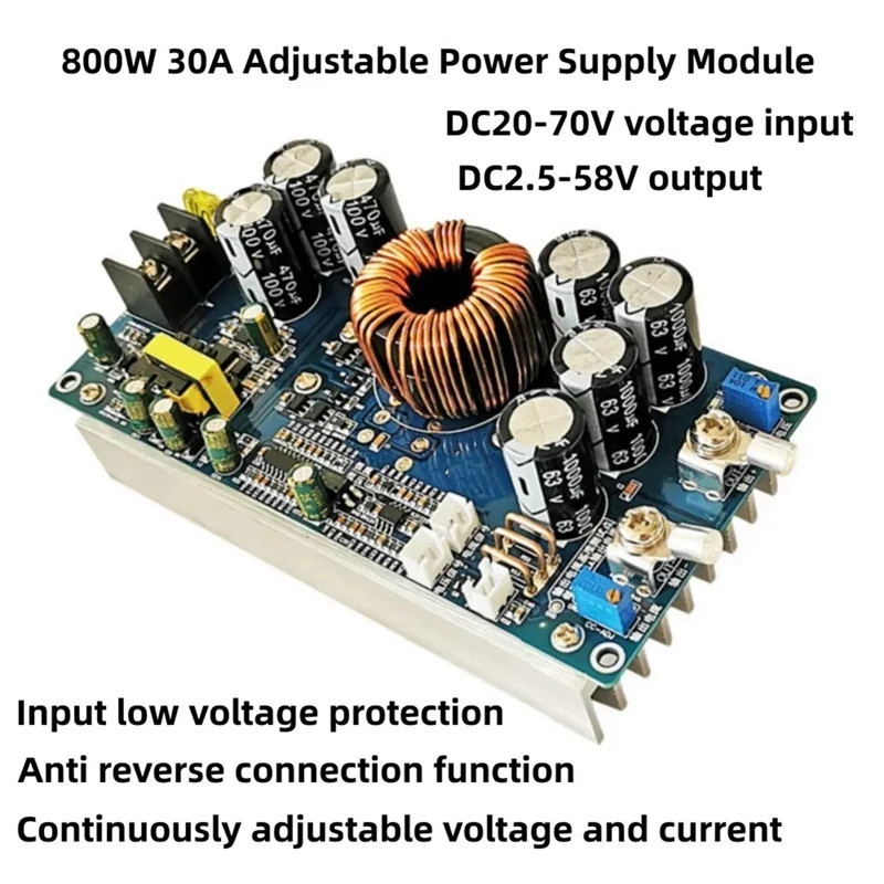 1 шт. DC20V-70V до DC2.5V-58V 30A Регулируемый понижающий модуль питания