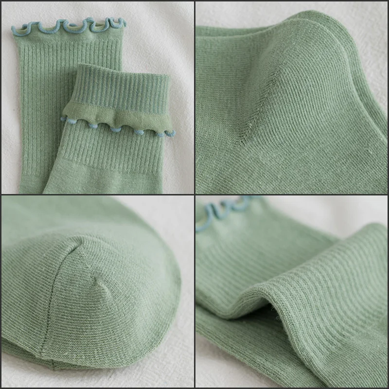 5 Pairs Women Happy Ruffle Frilly Socks Black White Cute Autumn Winter Trendy Socks Solid color Soft Cotton Girl Socks 2020 New