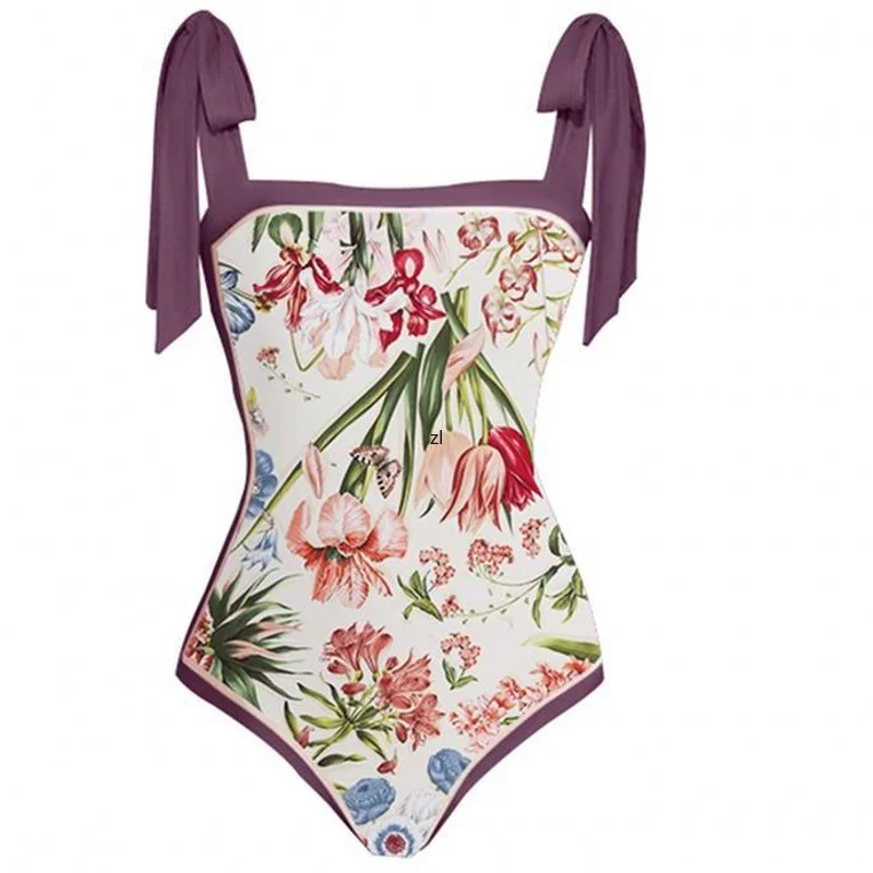 2 Piece Bikini Set Women Outfit Gathered Open Back Swimsuit Suit Chiffon Print Sunscreen Beach Skirt Slim Sexy Suit 2023 Spring