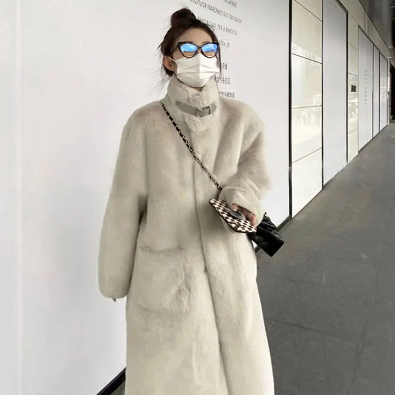 Winter Jacket Women 2022 New Long Korean Fashion Faux Fur Coat Women Stand Collar Plush Parkas Thick Warm Famale Clothing Tops