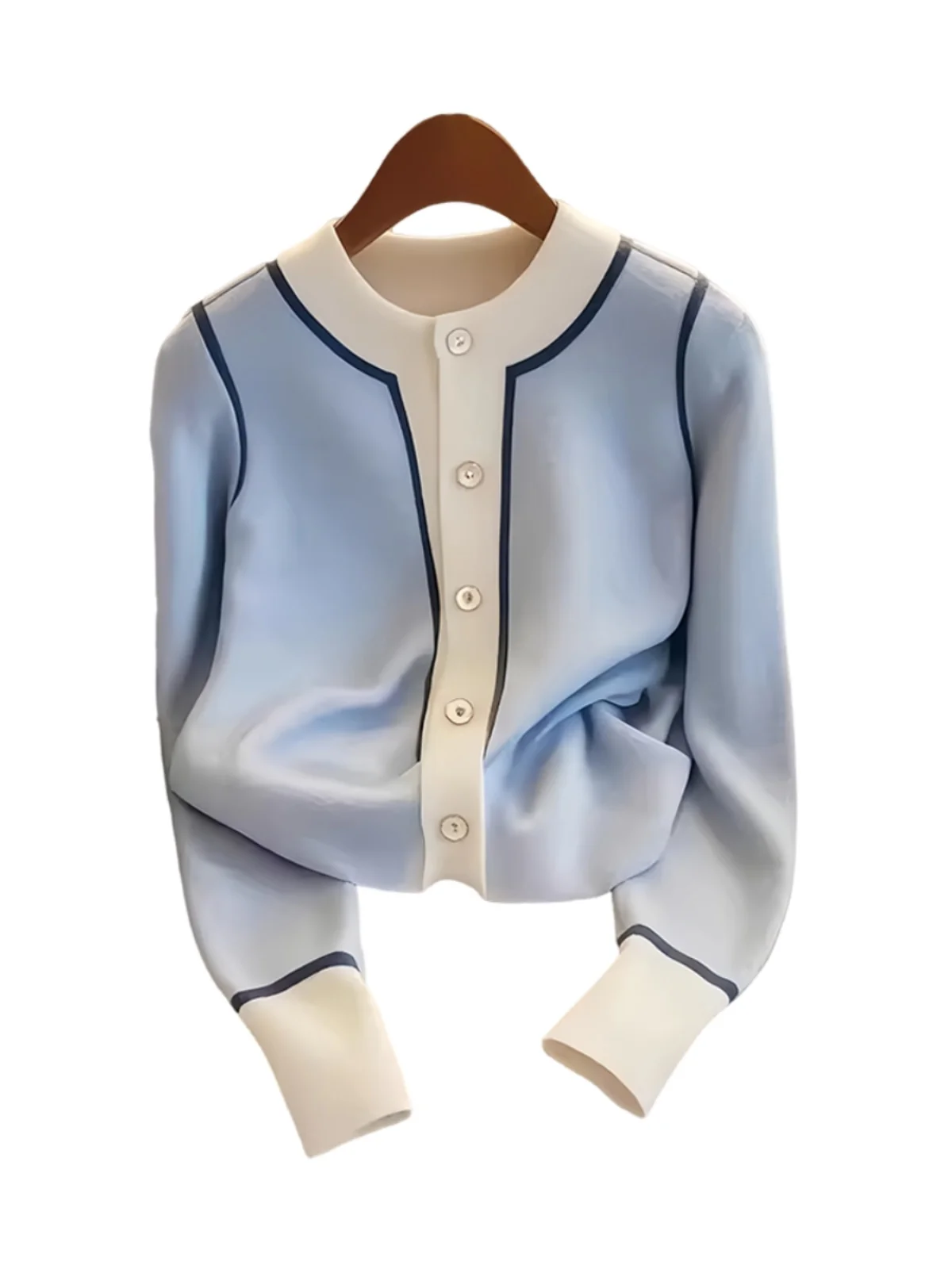 Синий вязаный мягкий клеевой свитер женская одежда осень-зима 2024 новый шикарный