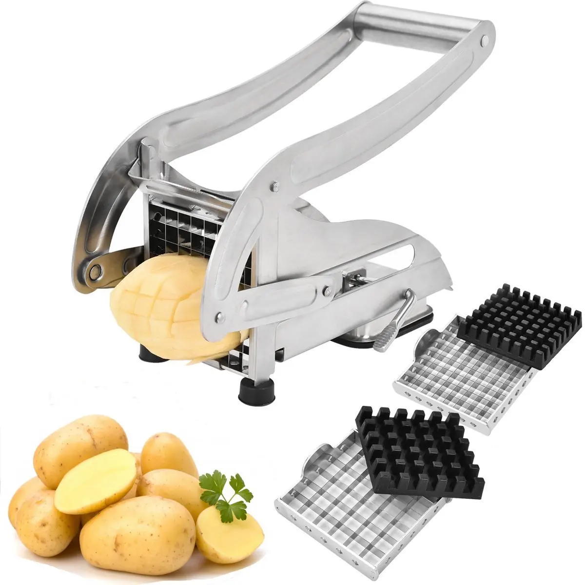 

Potato Chipper French Fries Cutter Stainless Steel Potato Slicer Chopper Maker Cutter Fruit Veg Potato with 2 Size Interchangeab