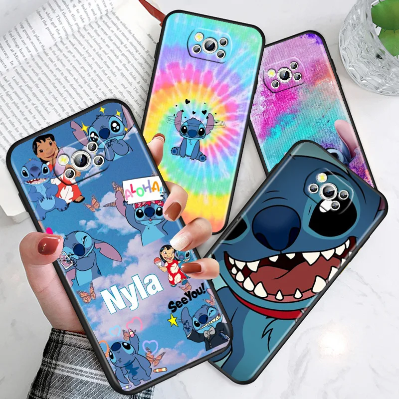 

Cute Disney Stitch For Xiaomi Poco M4 X4 X3 F3 GT NFC M3 C3 M2 F2 F1 X2 Pro Mi Mix3 Silicone Black Phone Case