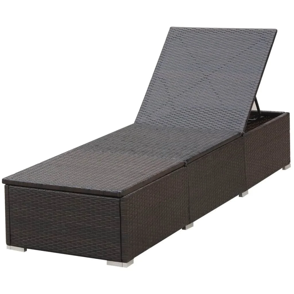 

Outdoor Patio Garden Sun Lounger Lounge Chairs Pool Outside Decor with Cushion Poly Rattan Brown