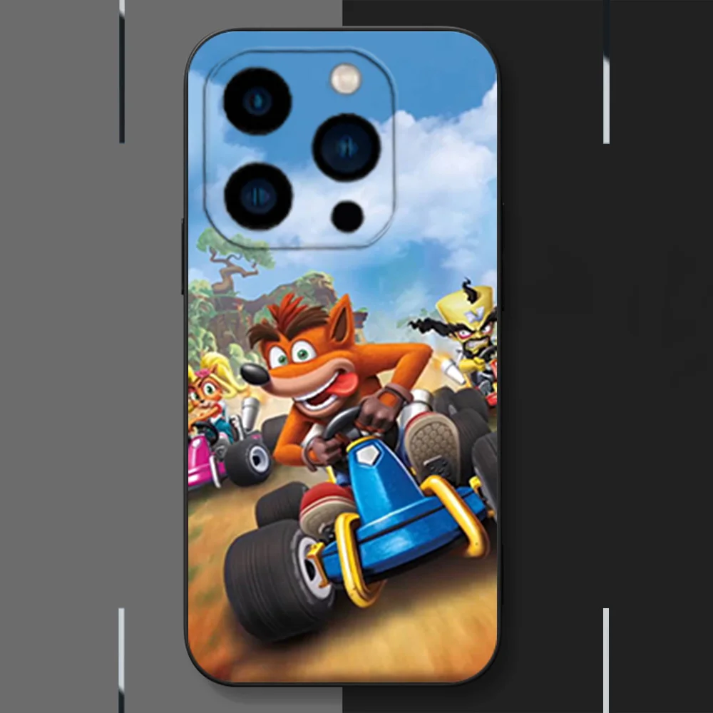 Милый чехол для телефона C-Crash B-Bandicoot iPhone 12 11 13 14 15 16 Max Pro Plus черный мягкий