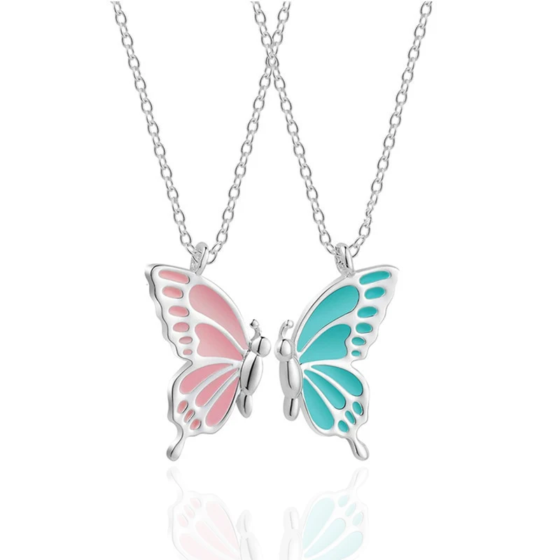 

2Pcs/Set Beauty Butterfly Pendant Necklaces for Women Girl Special Gift for Mother Daughter Fine Chain Chokers for Sister Friend