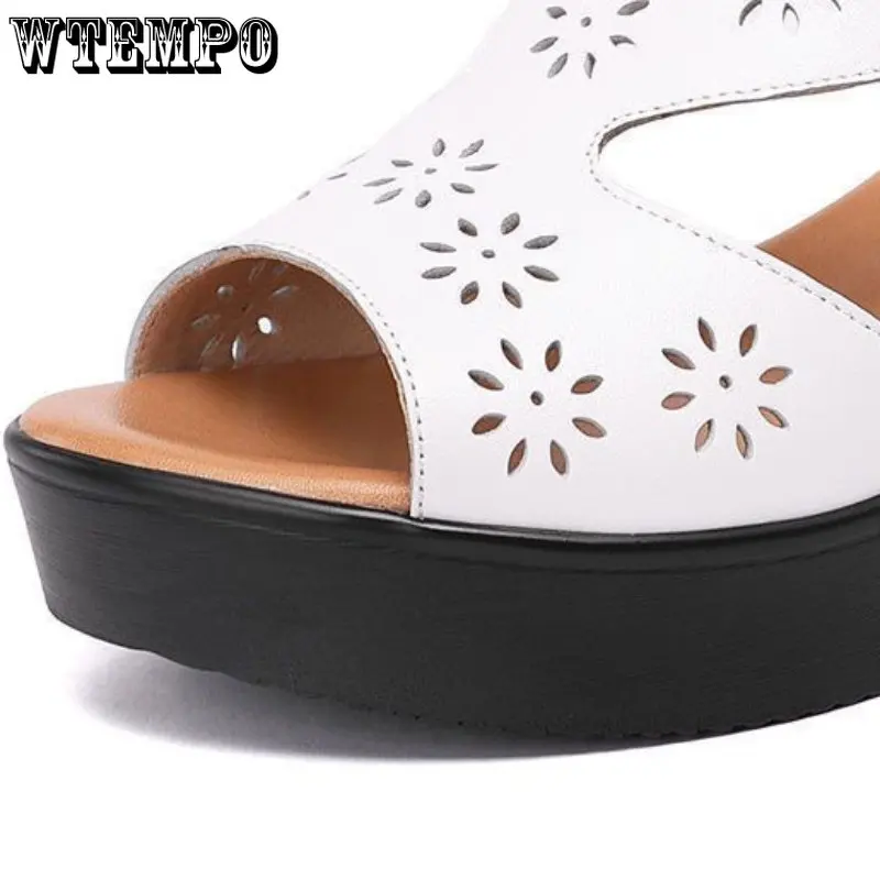 WTEMPO Women Wedge Sandals Summer Fashionable Hollow Platform Mother Shoes Comfortable and Versatile Fashion Retro Sandals